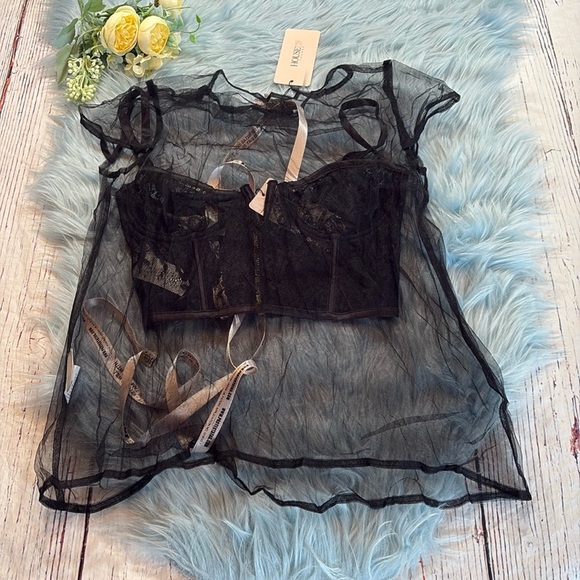 NWT House of CB Bustier Corset Sheer Overlay Black - Picture 2 of 11